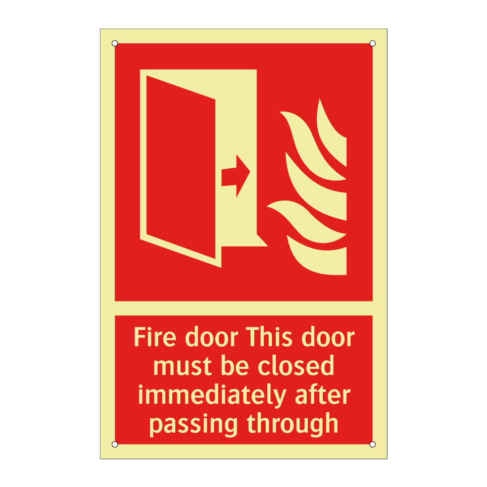 Fire door This door must be closed immediately after passing through