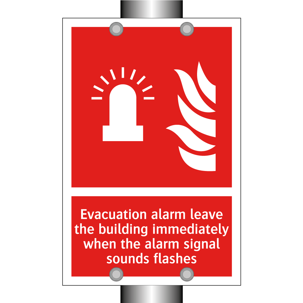 Evacuation alarm leave the building immediately when the alarm signal sounds flashes