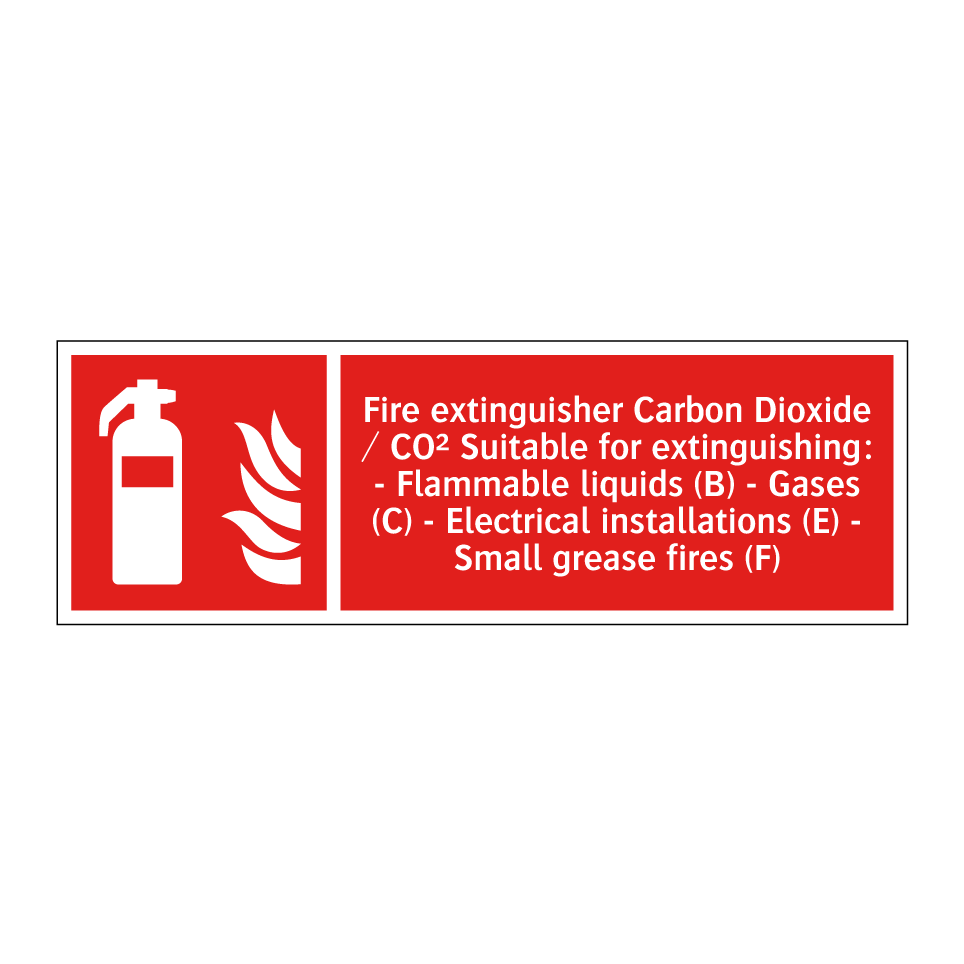 Fire extinguisher Carbon Dioxide / CO² Suitable for extinguishing: - Flammable liquids (B) - Gases (C) - Electrical installations (E) - Small grease fires (F)
