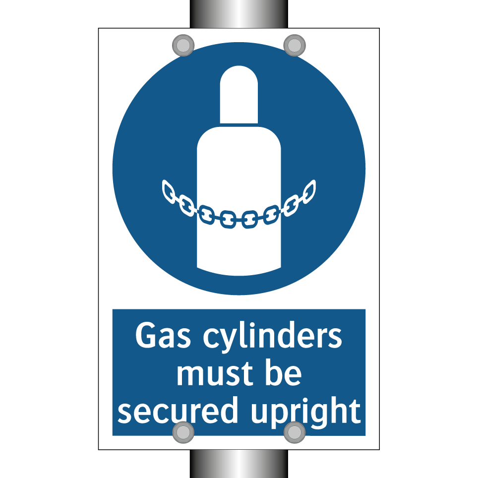 Gas cylinders must be secured upright