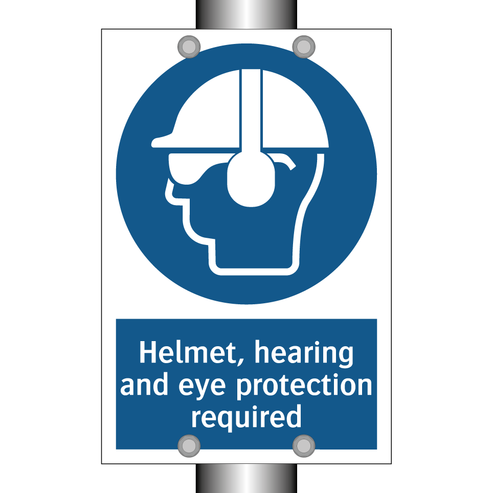 Helmet, hearing and eye protection required
