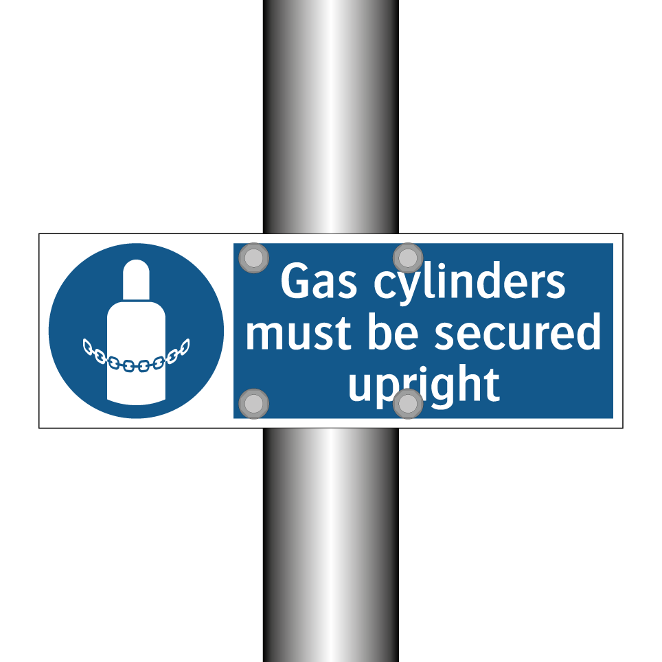 Gas cylinders must be secured upright