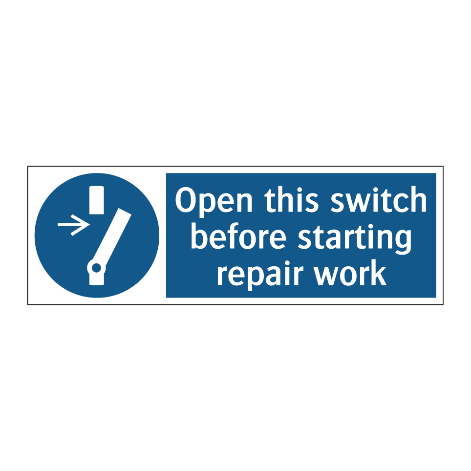 Open this switch before starting repair work