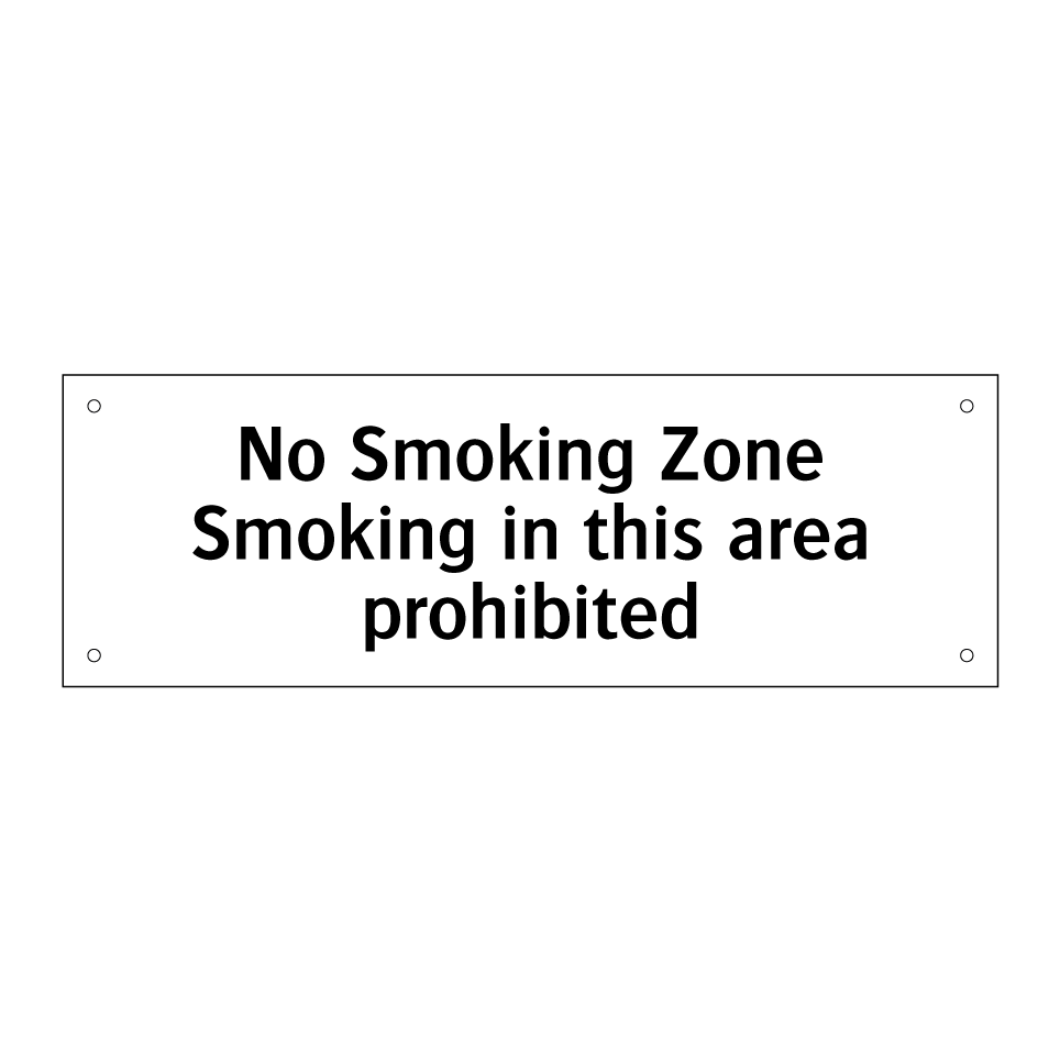 No Smoking Zone Smoking in this area prohibited