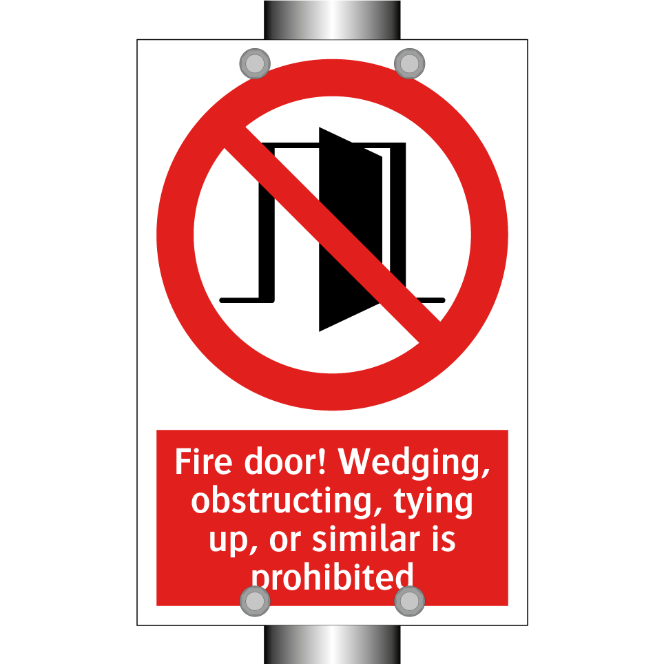 Fire door! Wedging, obstructing, tying up, or similar is prohibited