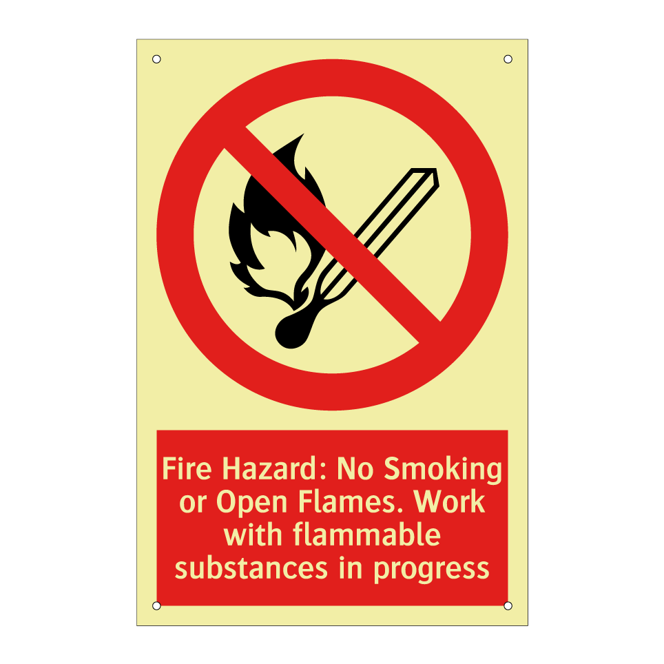 Fire Hazard: No Smoking or Open Flames. Work with flammable substances in progress