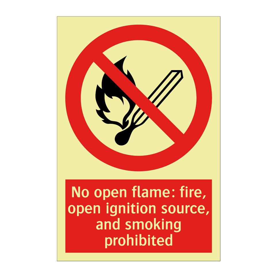 No open flame: fire, open ignition source, and smoking prohibited
