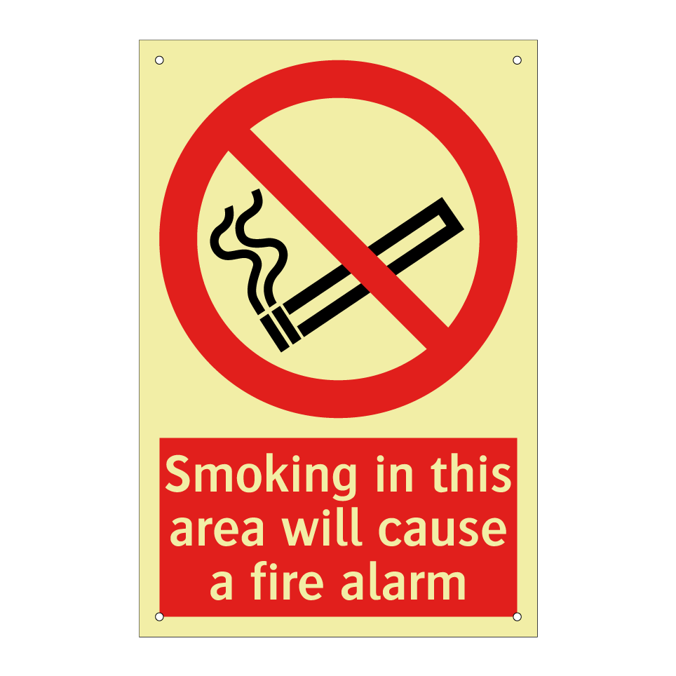 Smoking in this area will cause a fire alarm
