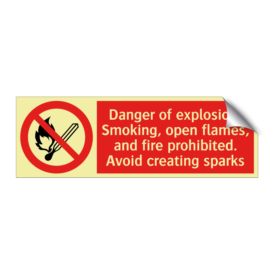 Danger of explosion! Smoking, open flames, and fire prohibited. Avoid creating sparks