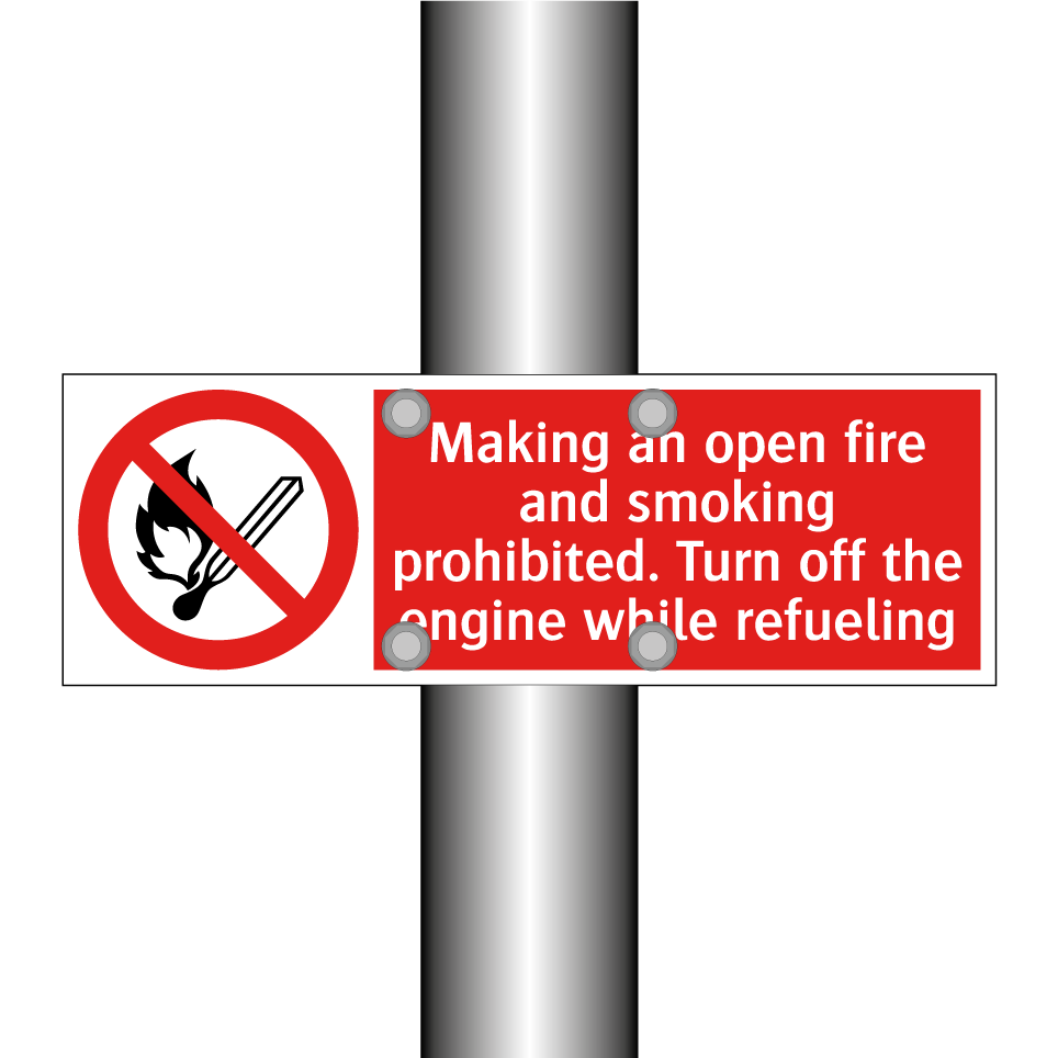 Making an open fire and smoking prohibited. Turn off the engine while refueling