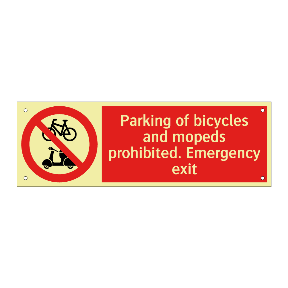 Parking of bicycles and mopeds prohibited. Emergency exit