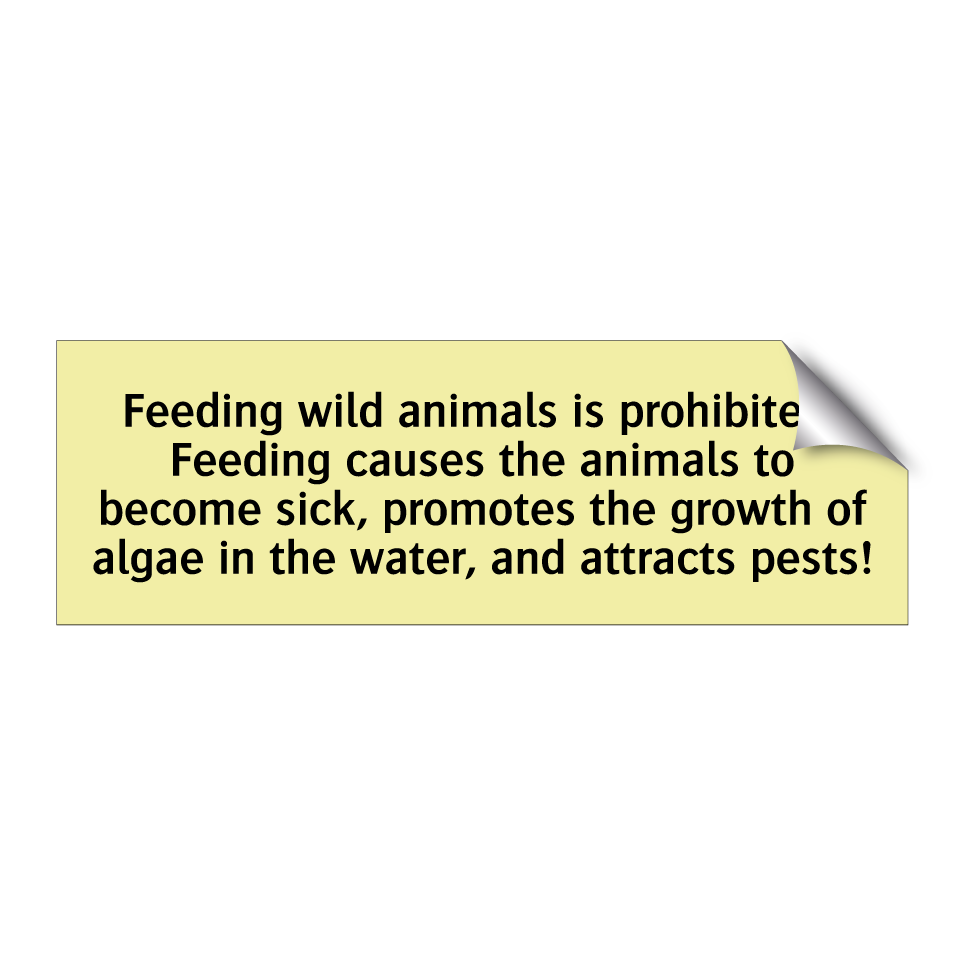 Feeding wild animals is prohibited! Feeding causes the animals to become sick, promotes the growth of algae in the water, and attracts pests!