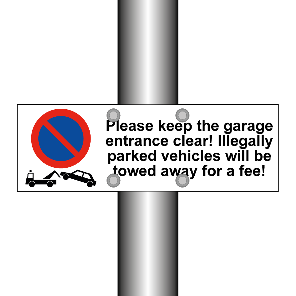 Please keep the garage entrance clear! Illegally parked vehicles will be towed away for a fee!