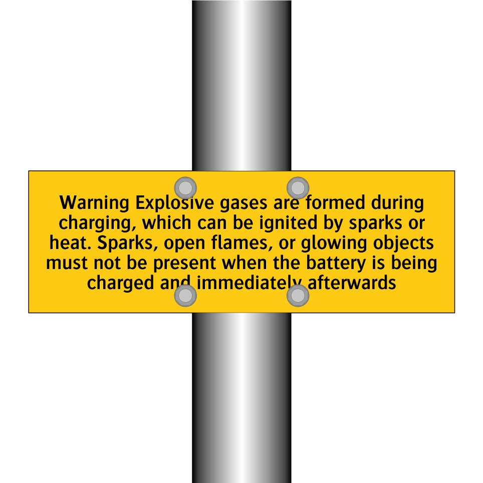 Warning Explosive gases are formed during charging, which can be ignited by sparks or heat. Sparks, open flames, or glowing objects must not be present when the battery is being charged and immediately afterwards