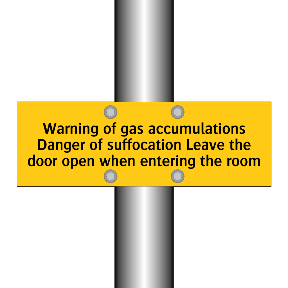 Warning of gas accumulations Danger of suffocation Leave the door open when entering the room