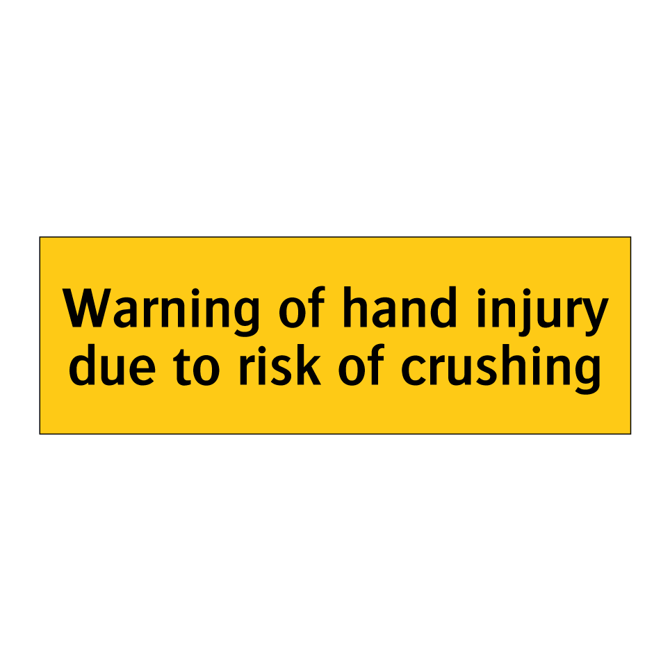 Warning of hand injury due to risk of crushing