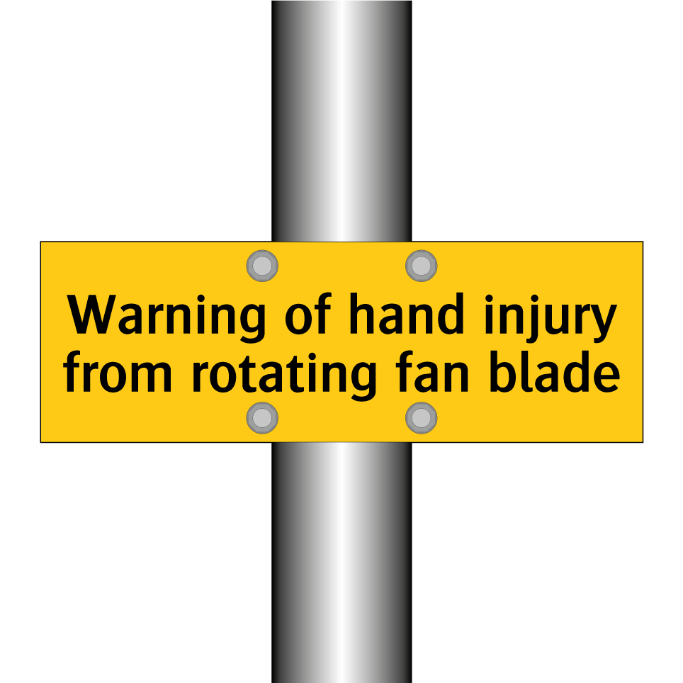 Warning of hand injury from rotating fan blade
