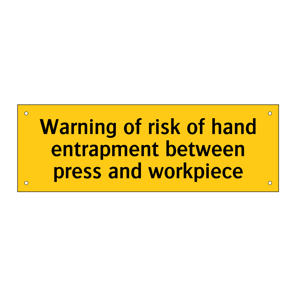 Warning of risk of hand entrapment between press and workpiece