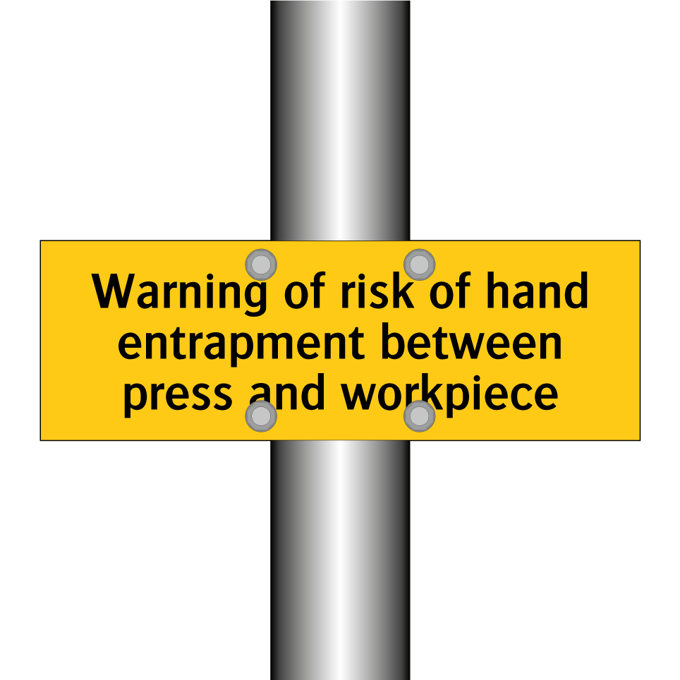 Warning of risk of hand entrapment between press and workpiece