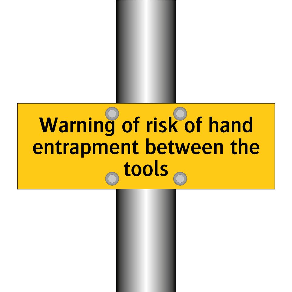 Warning of risk of hand entrapment between the tools