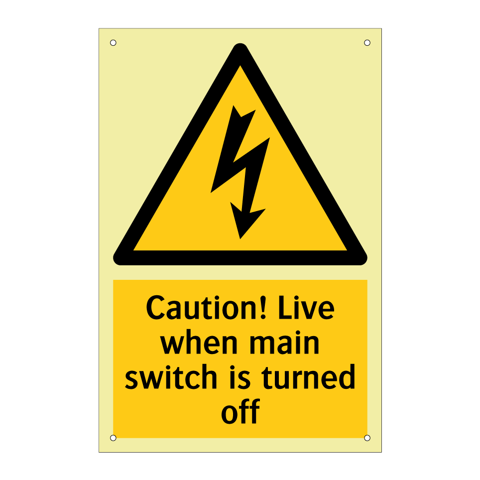 Caution! Live when main switch is turned off