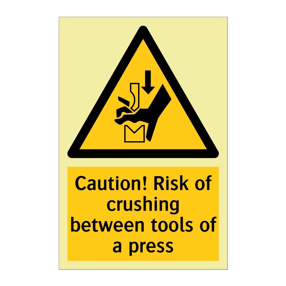 Caution! Risk of crushing between tools of a press