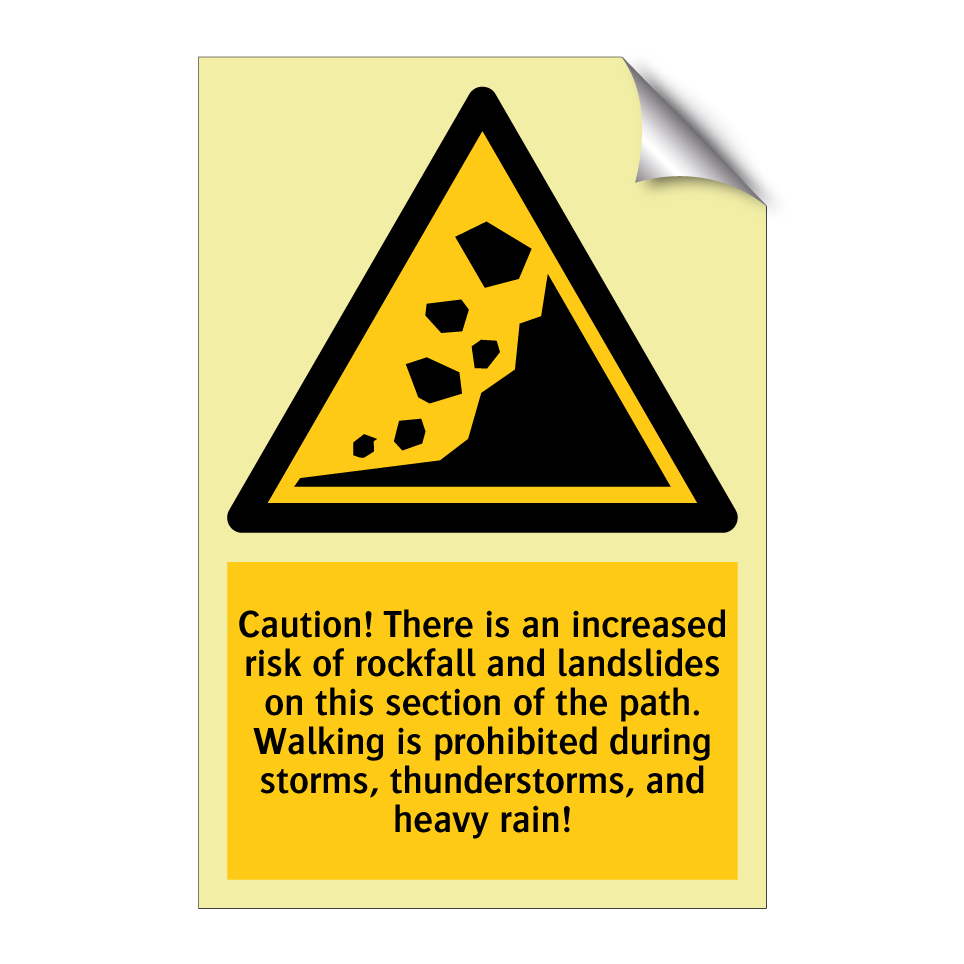 Caution! There is an increased risk of rockfall and landslides on this section of the path. Walking is prohibited during storms, thunderstorms, and heavy rain!