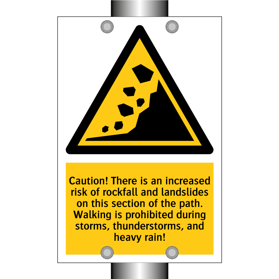 Caution! There is an increased risk of rockfall and landslides on this section of the path. Walking is prohibited during storms, thunderstorms, and heavy rain!