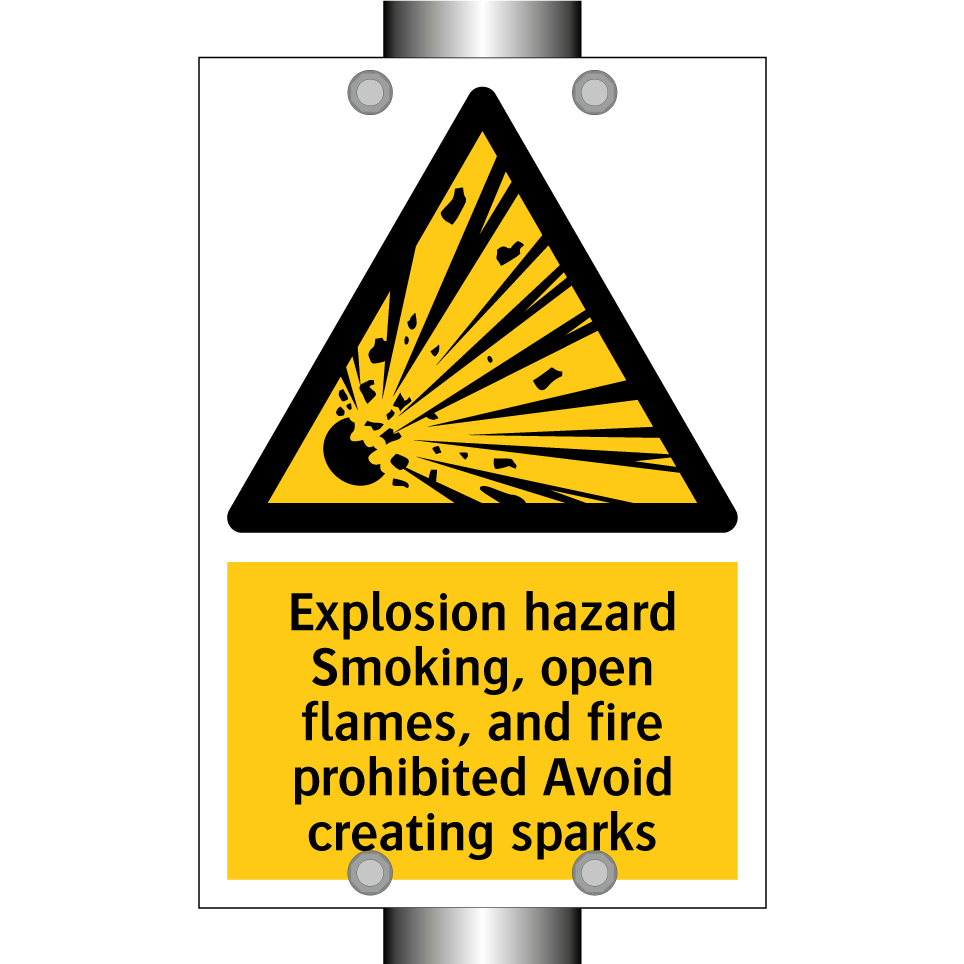 Explosion hazard Smoking, open flames, and fire prohibited Avoid creating sparks