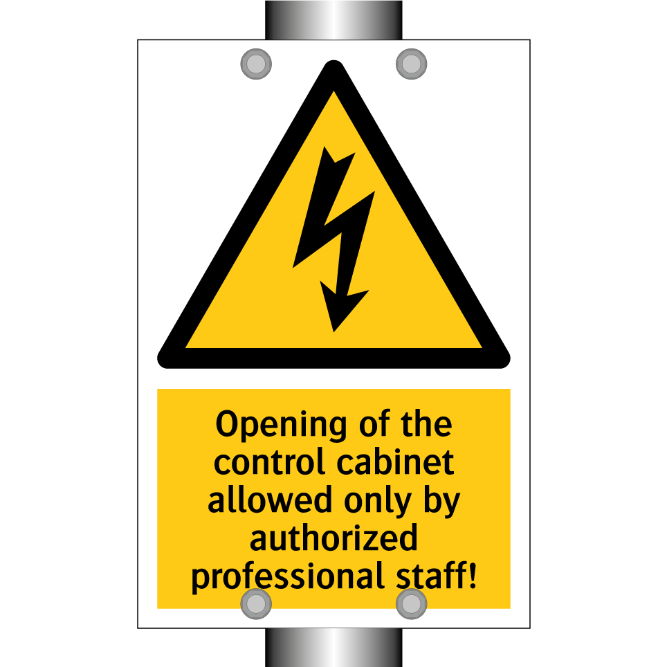 Opening of the control cabinet allowed only by authorized professional staff!