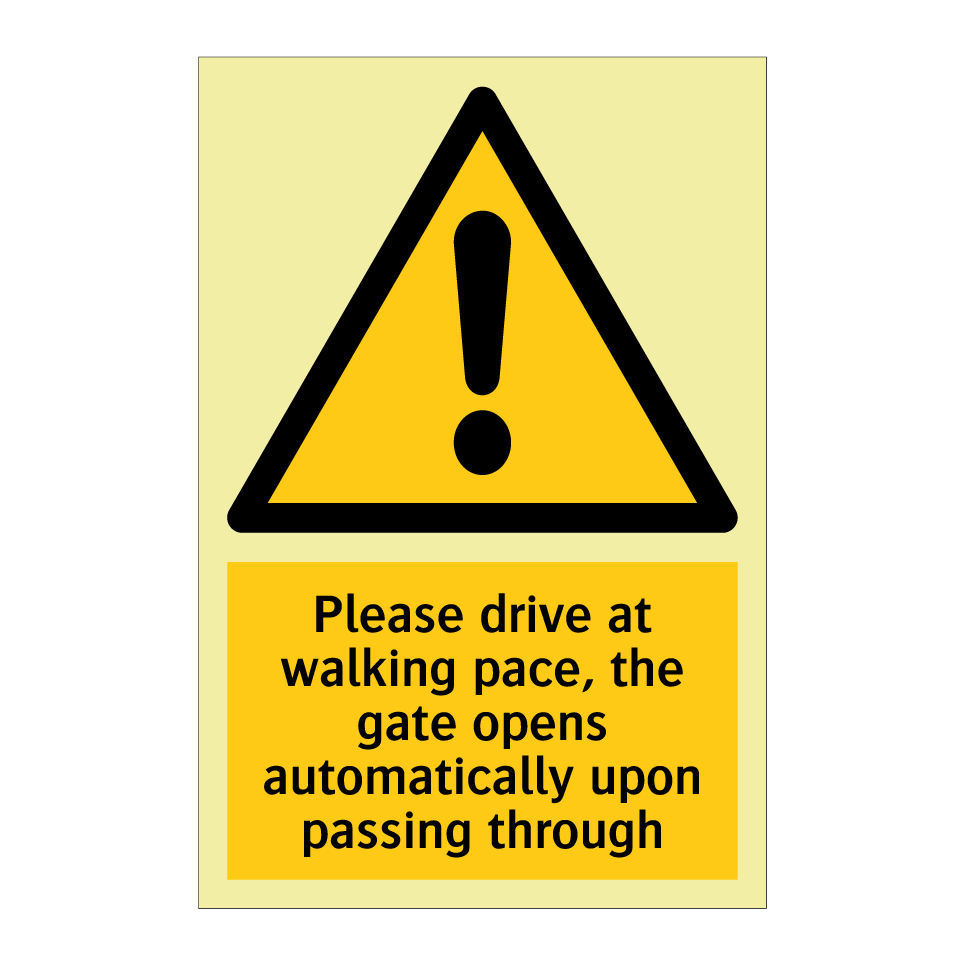 Please drive at walking pace, the gate opens automatically upon passing through