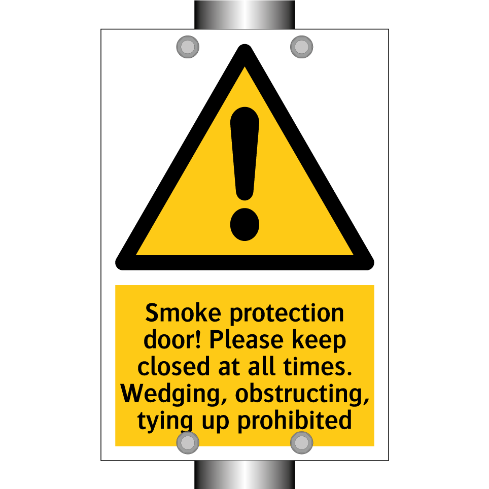Smoke protection door! Please keep closed at all times. Wedging, obstructing, tying up prohibited