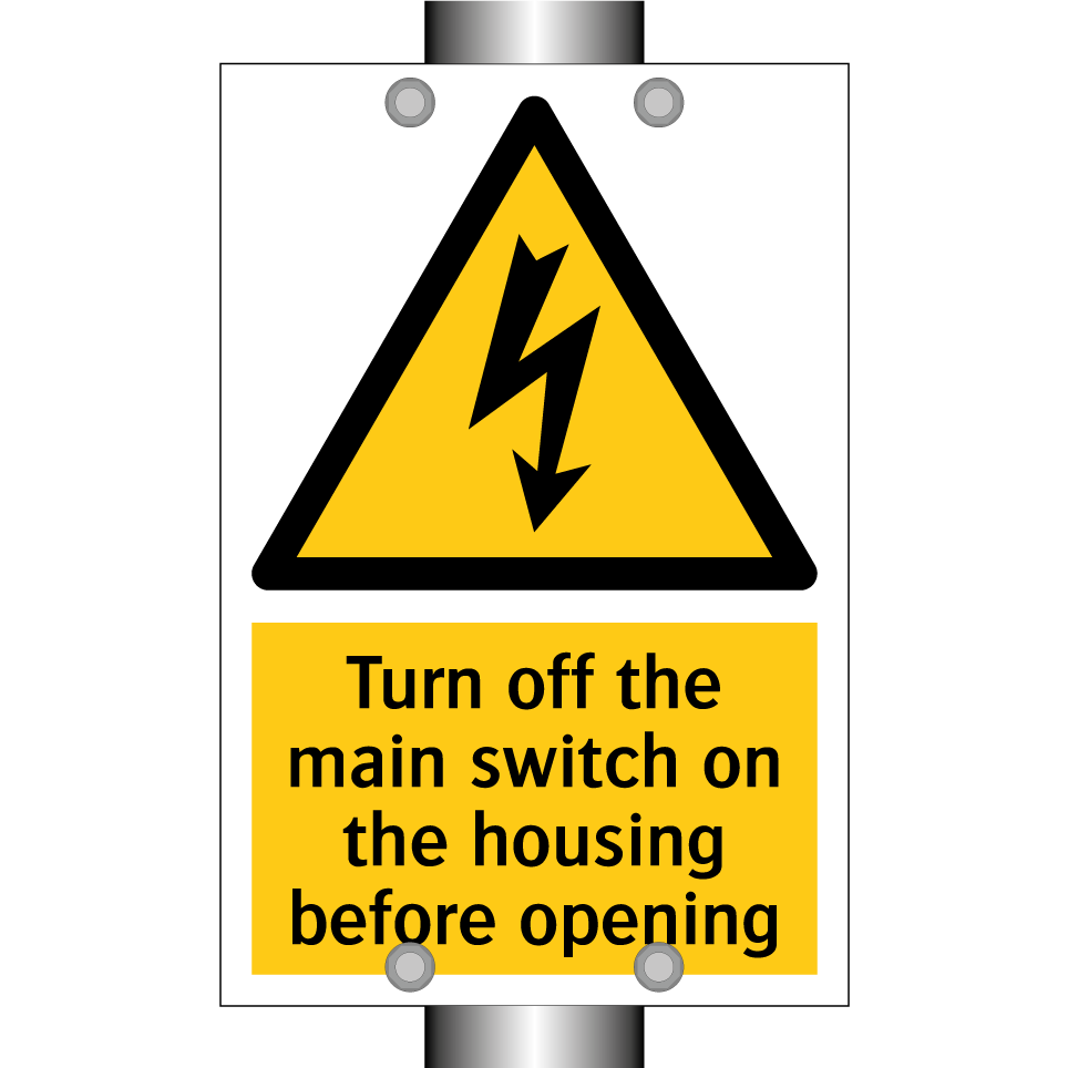 Turn off the main switch on the housing before opening