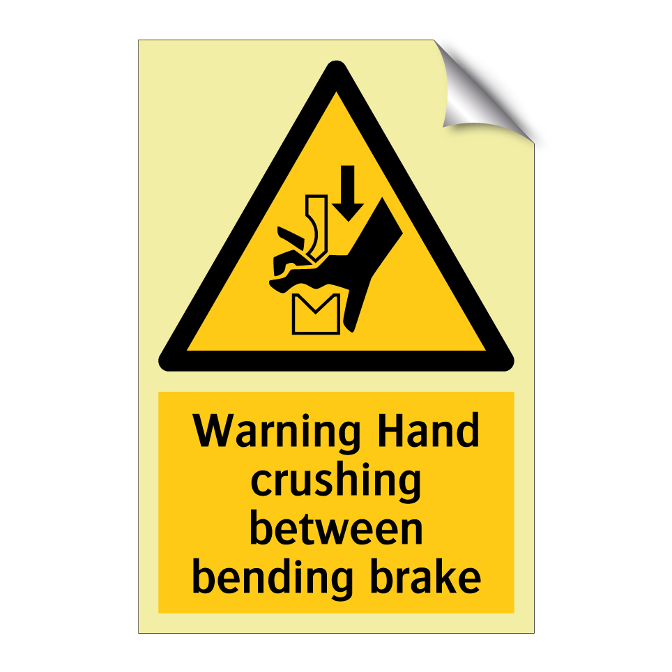 Warning Hand crushing between bending brake