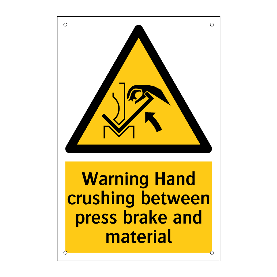 Warning Hand crushing between press brake and material