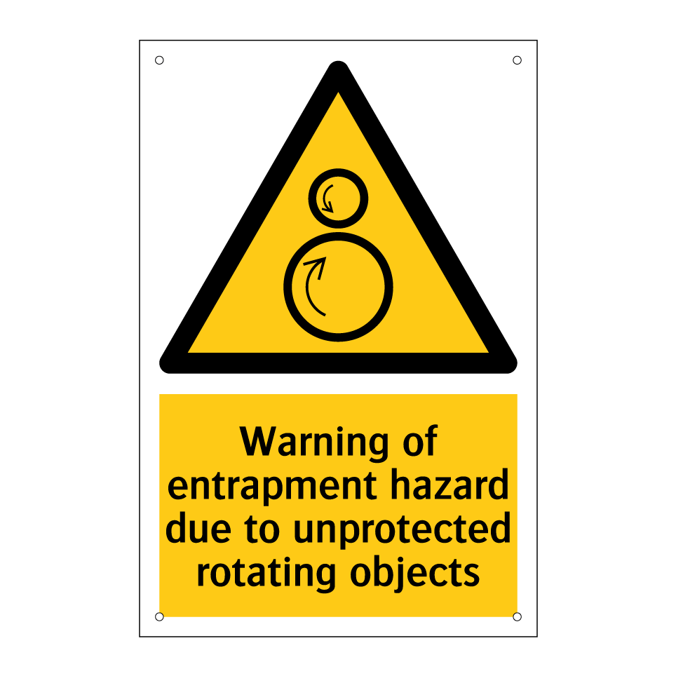 Warning of entrapment hazard due to unprotected rotating objects