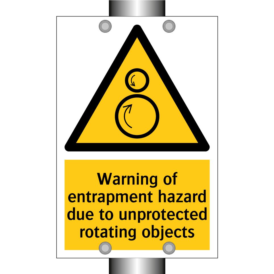 Warning of entrapment hazard due to unprotected rotating objects