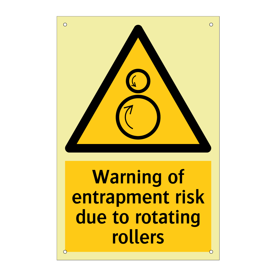 Warning of entrapment risk due to rotating rollers