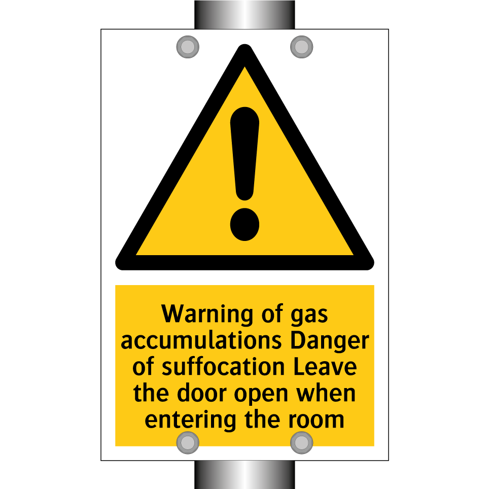 Warning of gas accumulations Danger of suffocation Leave the door open when entering the room