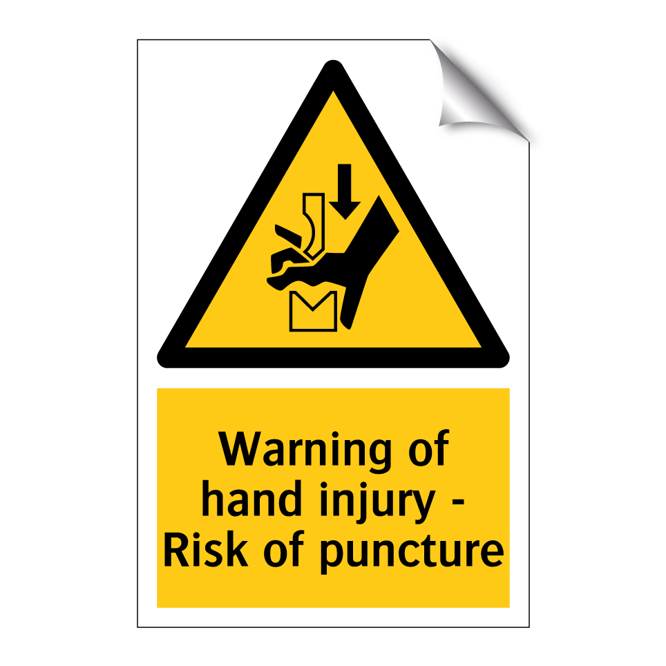 Warning of hand injury - Risk of puncture