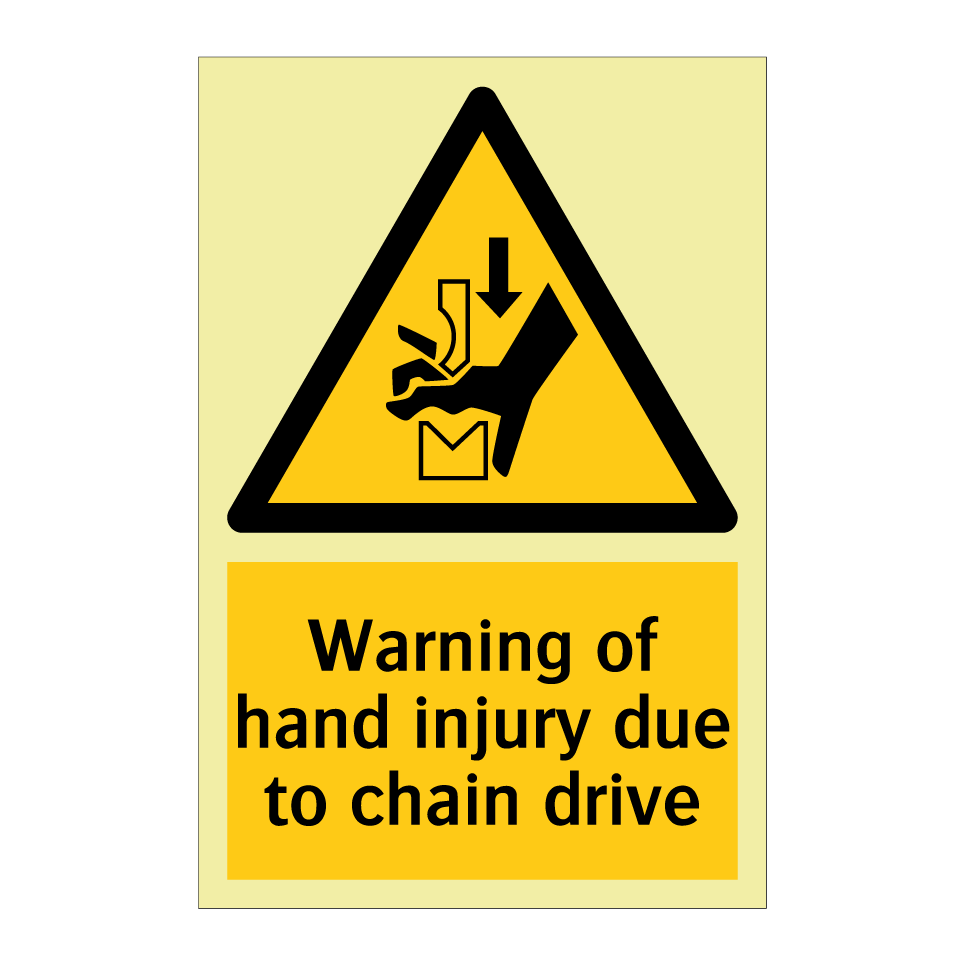 Warning of hand injury due to chain drive