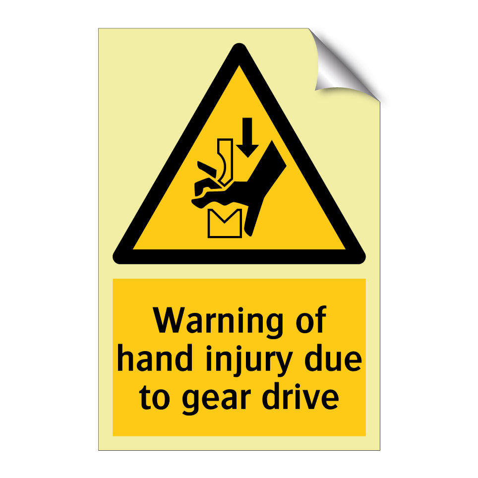 Warning of hand injury due to gear drive