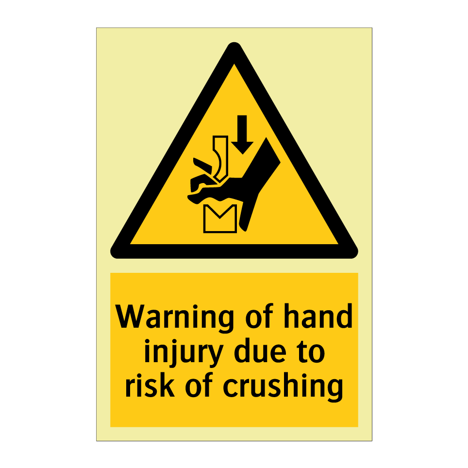 Warning of hand injury due to risk of crushing