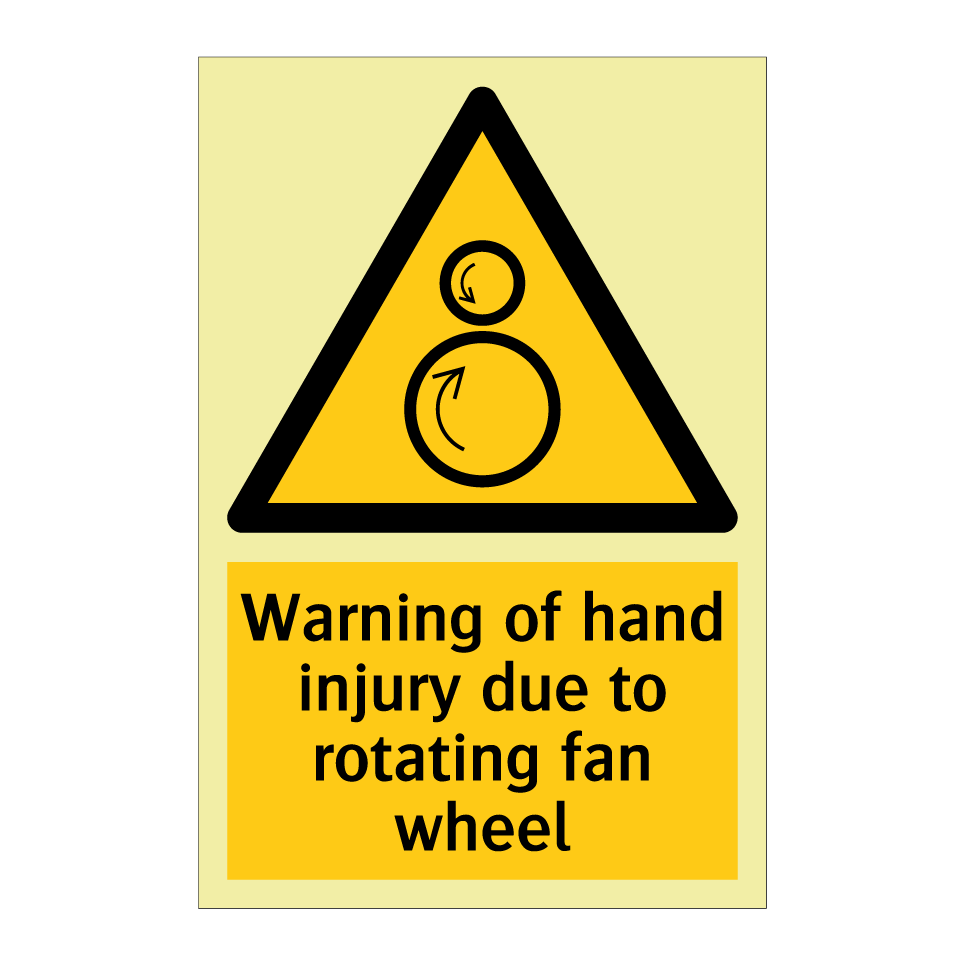 Warning of hand injury due to rotating fan wheel