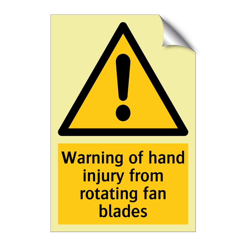 Warning of hand injury from rotating fan blades