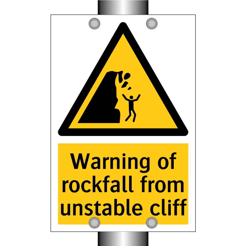Warning of rockfall from unstable cliff