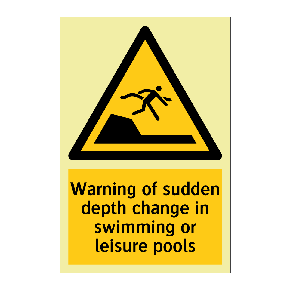 Warning of sudden depth change in swimming or leisure pools