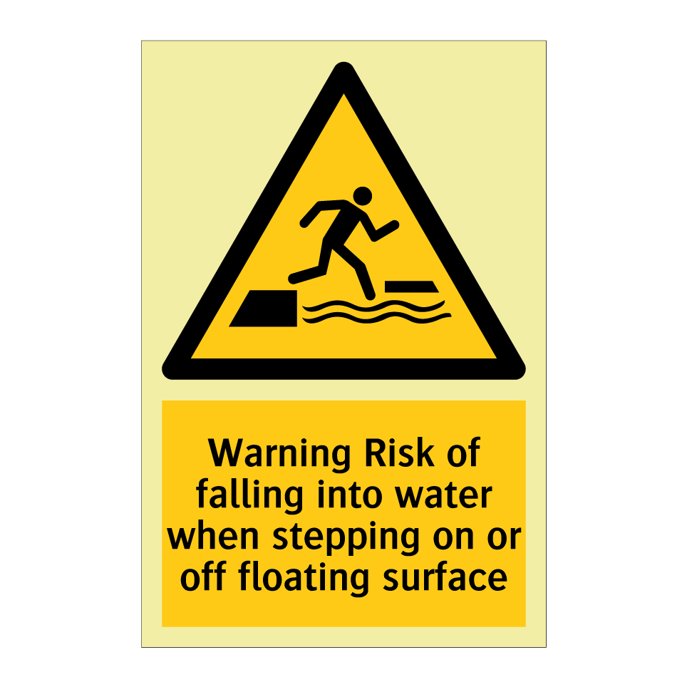 Warning Risk of falling into water when stepping on or off floating surface