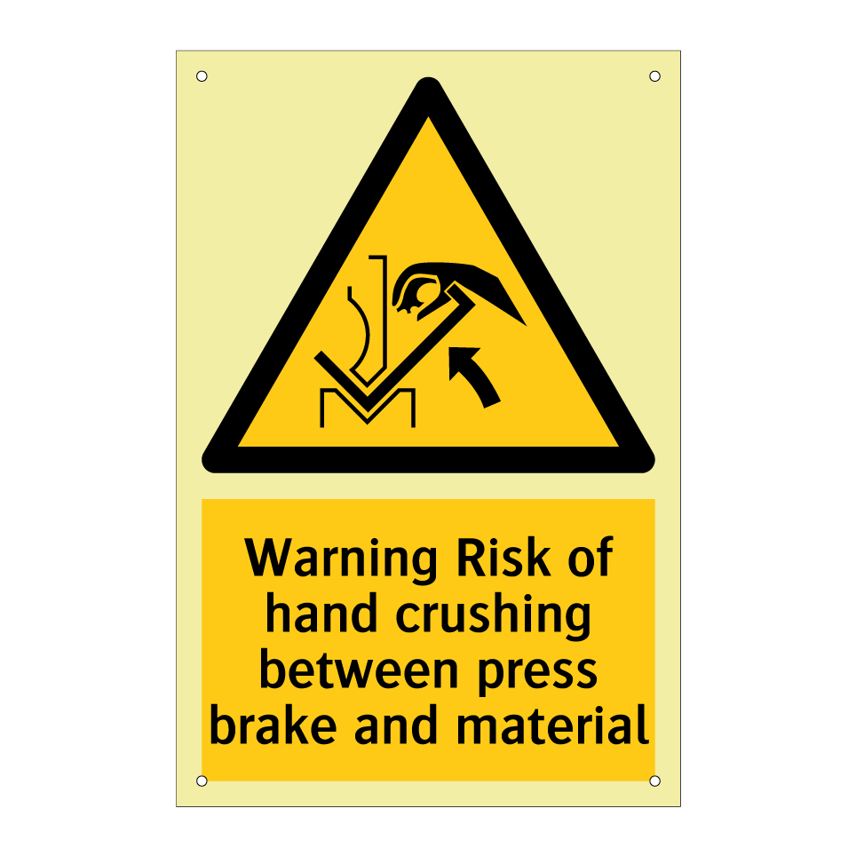 Warning Risk of hand crushing between press brake and material