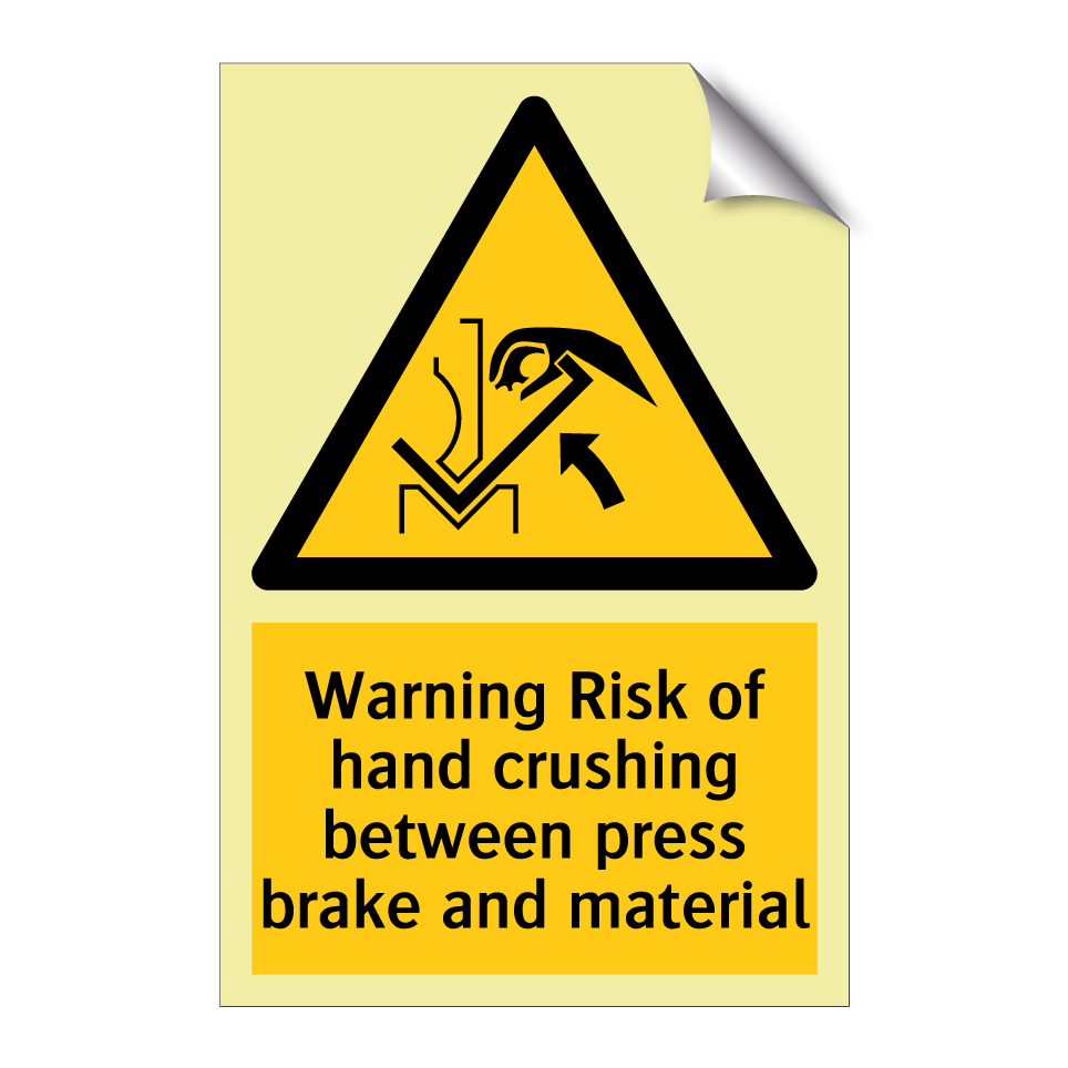 Warning Risk of hand crushing between press brake and material
